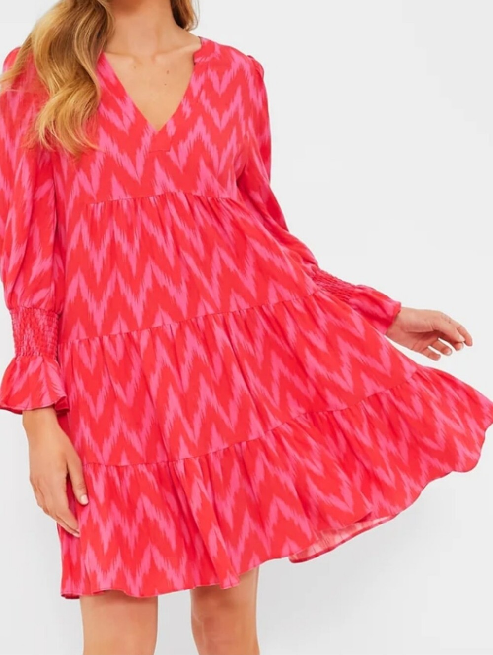 Pomander Place Ikat Kenzo Zigzag Tiered Mini Dress Hot Pink Size Large NWOT